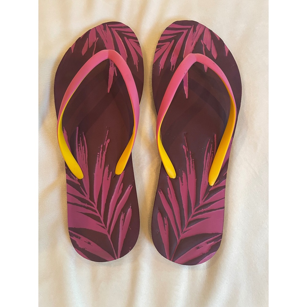 Havaianas Tropical Palm Print Flip Flops Purple Pink Summer Beach Sandals 10